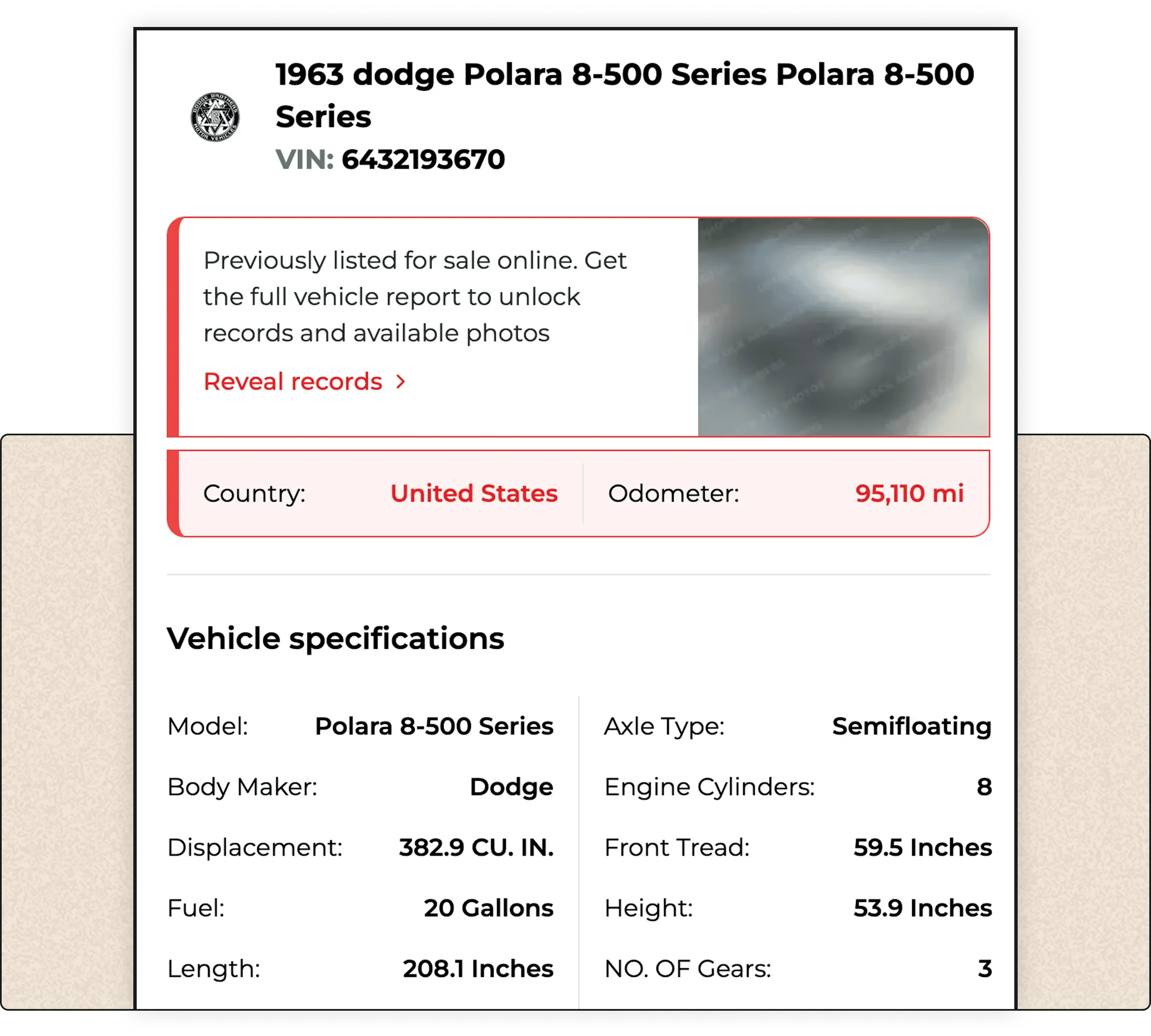 Classic VIN decoder for 1963 Dodge Polara