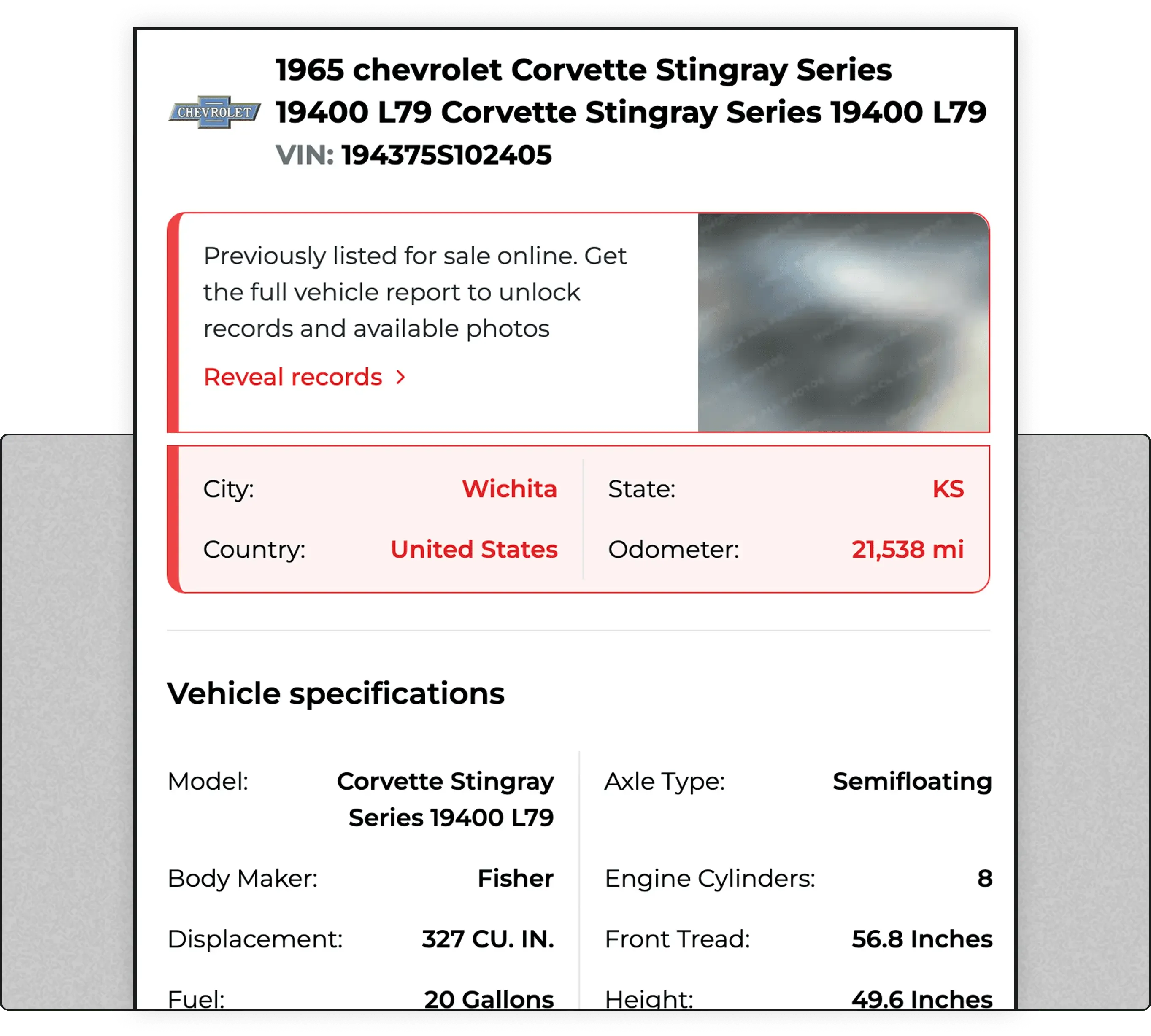 Classic VIN decoder for 1965 Chevrolet Corvette