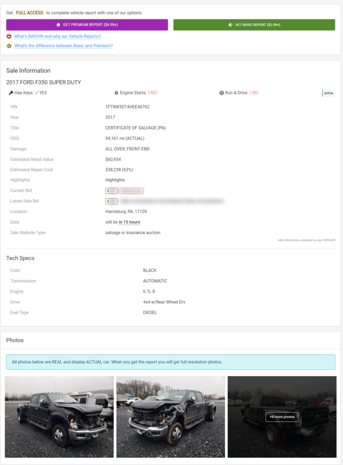 Photo of Bad VIN Sample reports