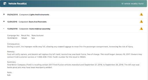 Lincoln vehicle recall report