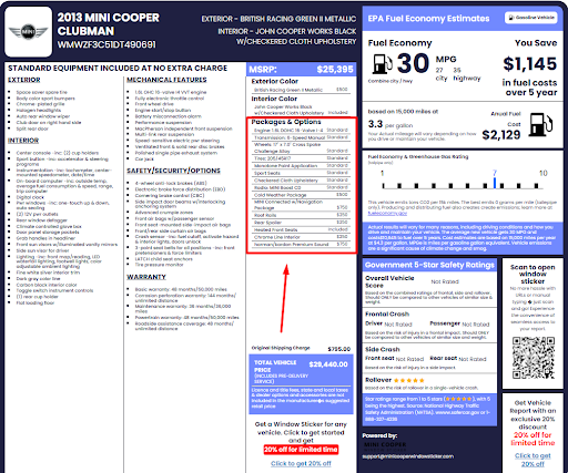 Mini Cooper Options lookup